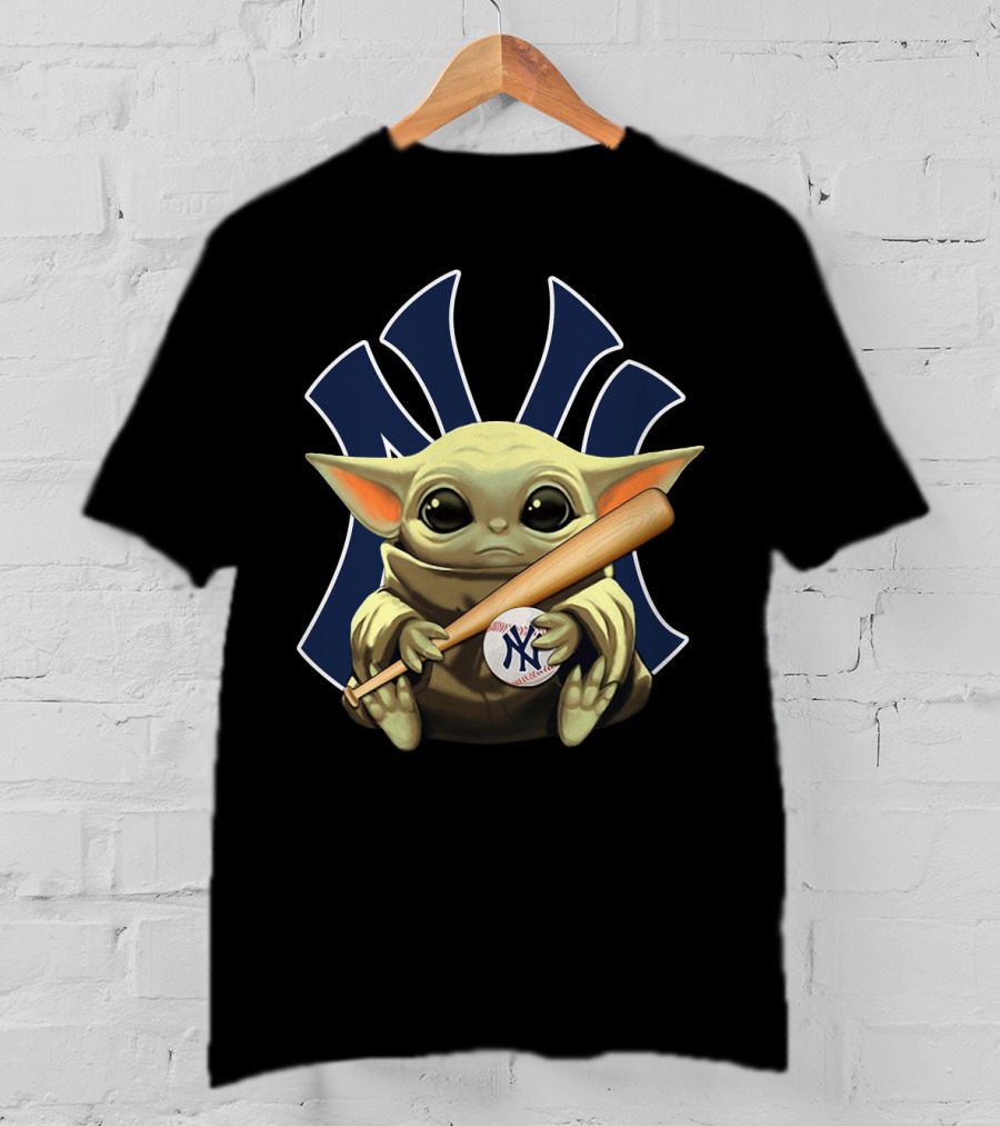 Baby Yoda Holding Baseball And Bat With New York Yankees T-Shirt