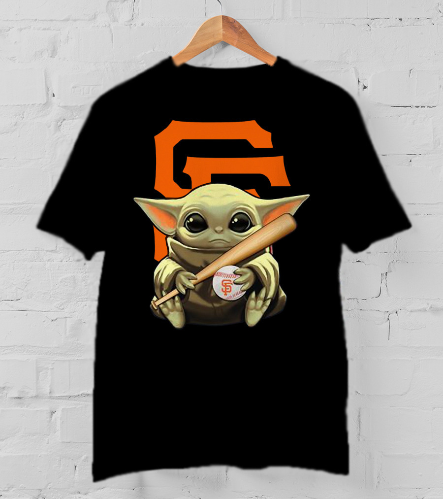 Baby Yoda San Francisco Giants Logo Baseball Bat And Ball T-Shirt