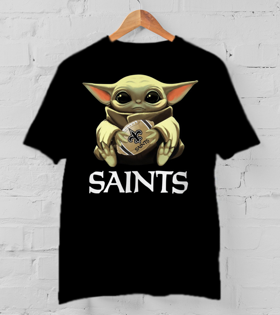 Baby Yoda Holding New Orleans Saints Football T-Shirt