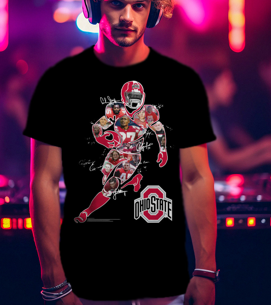 Ohio State Buckeyes Football Collage With Player And Helmet T-Shirt