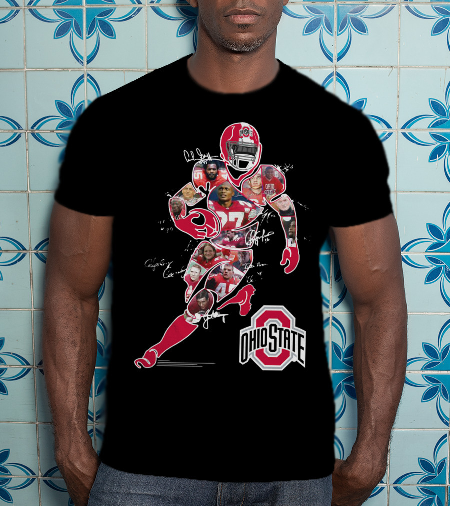 Ohio State Buckeyes Football Collage With Player And Helmet T-Shirt