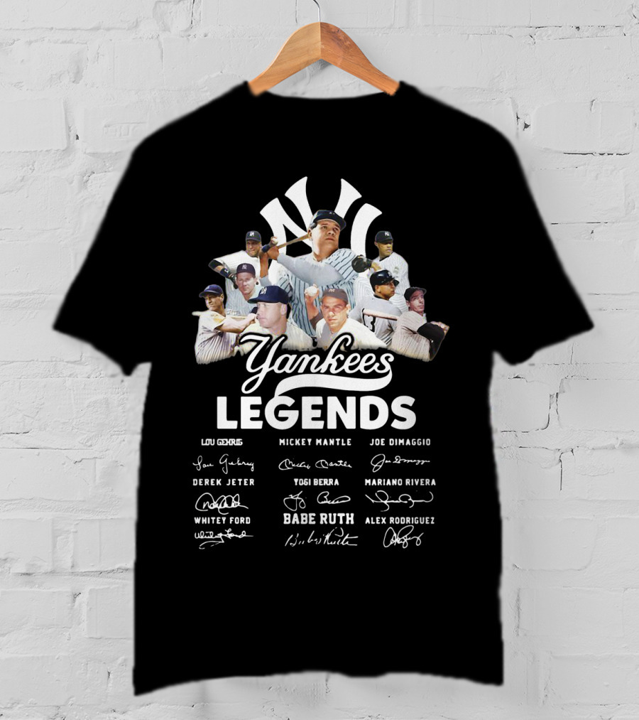 Yankees Legends Lou Gehrig Mickey Mantle Joe Dimaggio Derek Jeter Yogi Berra Mariano Rivera Babe Ruth Alex Rodriguez Whitey Ford T-Shirt