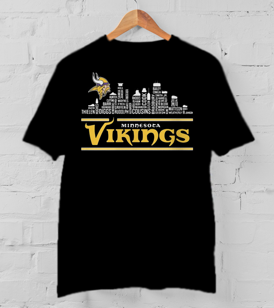 Minnesota Vikings City Skyline Players Names Football Team T-Shirt