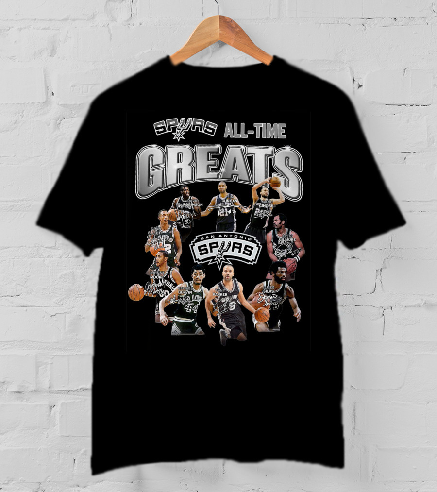Spurs All-Time Greats San Antonio Spurs Robinson Parker Duncan Ginobili Bowen Johnson Elliott Gervin Lucas T-Shirt