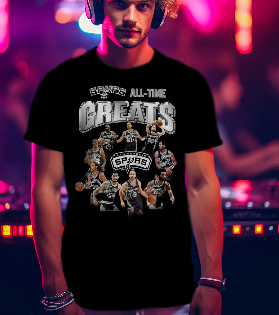 Spurs All-Time Greats San Antonio Spurs Robinson Parker Duncan Ginobili Bowen Johnson Elliott Gervin Lucas T-Shirt