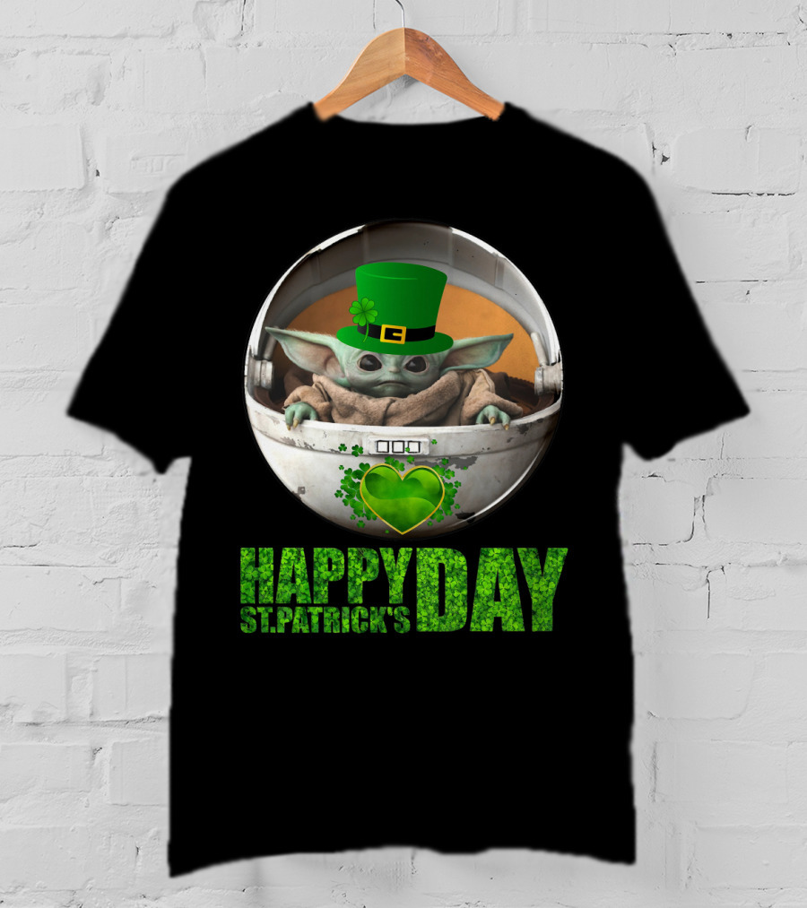 Happy St Patrick's Day Baby Yoda Shamrock Hat Heart T-Shirt
