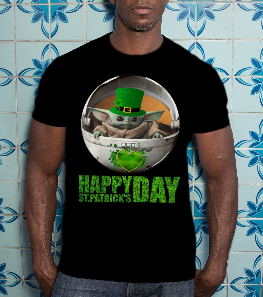 Happy St Patrick's Day Baby Yoda Shamrock Hat Heart T-Shirt