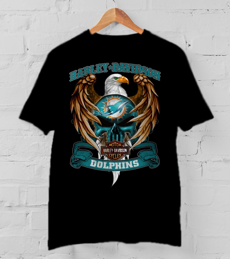 Harley Davidson Motor Cycles Miami Dolphins Eagle T-Shirt