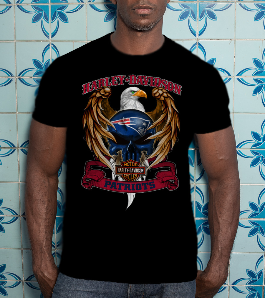 Harley Davidson Motor Cycles Patriots New England Patriots Eagle T-Shirt