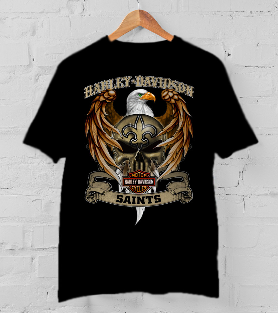 Harley Davidson Eagle Motorcycles Saints Fleur-De-Lis Nfl New Orleans T-Shirt