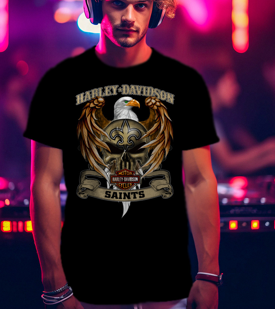 Harley Davidson Eagle Motorcycles Saints Fleur-De-Lis Nfl New Orleans T-Shirt