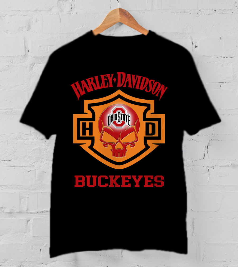Ohio State Buckeyes Harley Davidson Fans Hd Skull T-Shirt