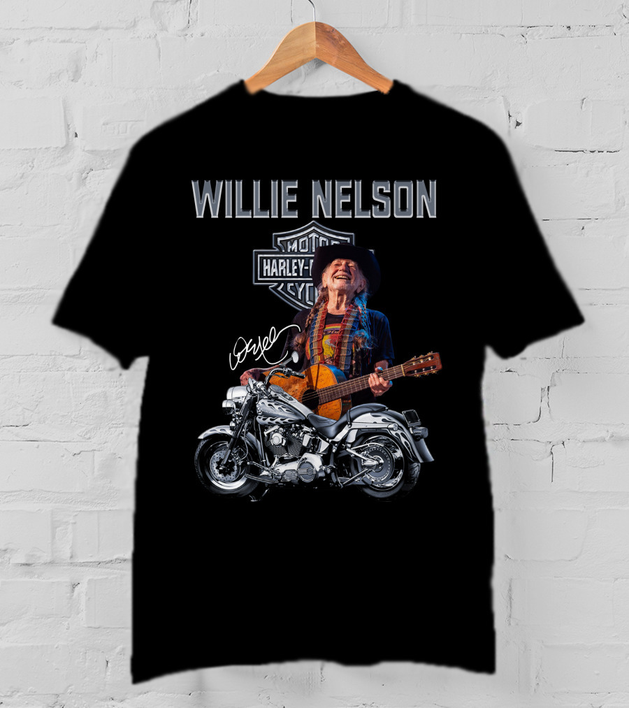 Willie Nelson Harley Davidson Motorcycle Guitar T-Shirt
