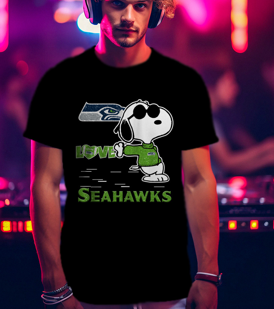Snoopy Love Seahawks Seattle Football Iconic Peanuts Fandom T-Shirt