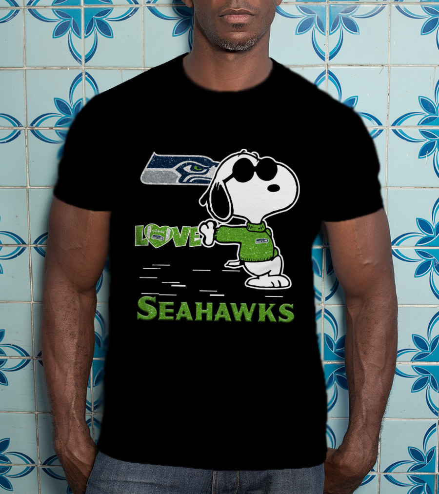 Snoopy Love Seahawks Seattle Football Iconic Peanuts Fandom T-Shirt