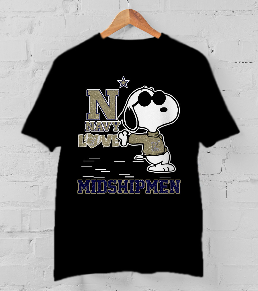 Navy Love Midshipmen Snoopy Walking With Star T-Shirt