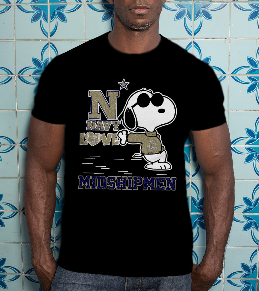 Navy Love Midshipmen Snoopy Walking With Star T-Shirt