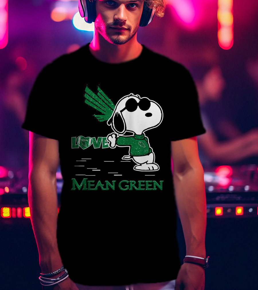 Snoopy Heart Love North Texas Mean Green Peanuts T-Shirt