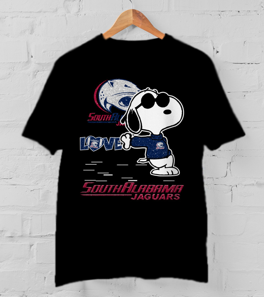 Snoopy Love South Alabama Jaguars Football Fan Gear T-Shirt