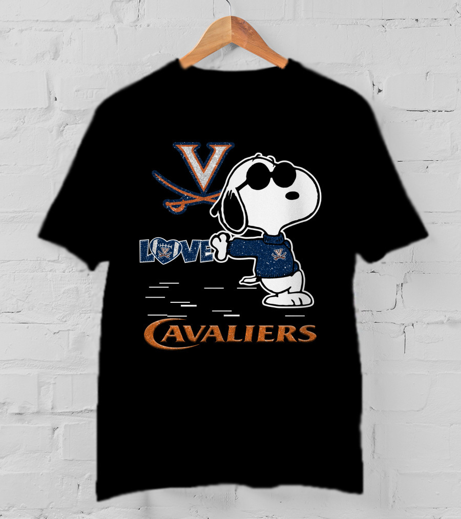 Snoopy Love Virginia Cavaliers V Logo And Heart T-Shirt