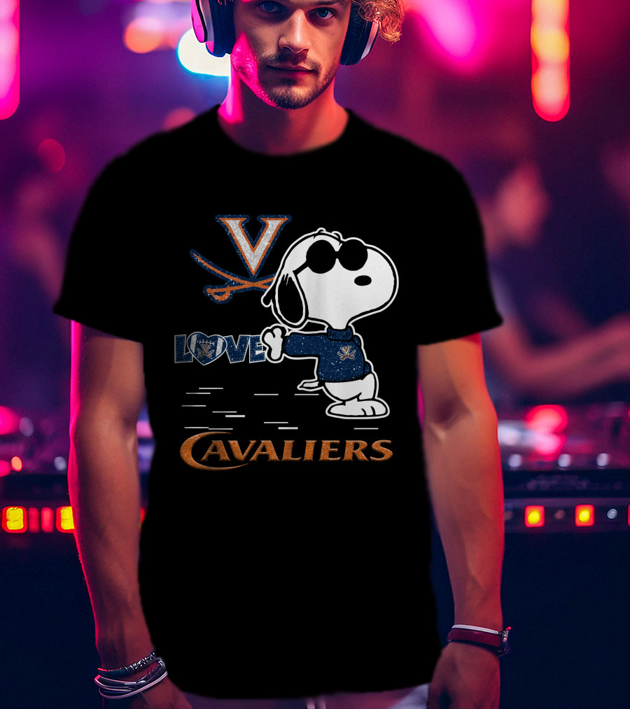 Snoopy Love Virginia Cavaliers V Logo And Heart T-Shirt