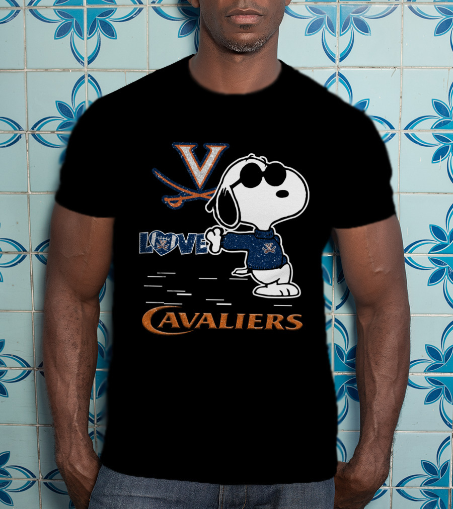 Snoopy Love Virginia Cavaliers V Logo And Heart T-Shirt