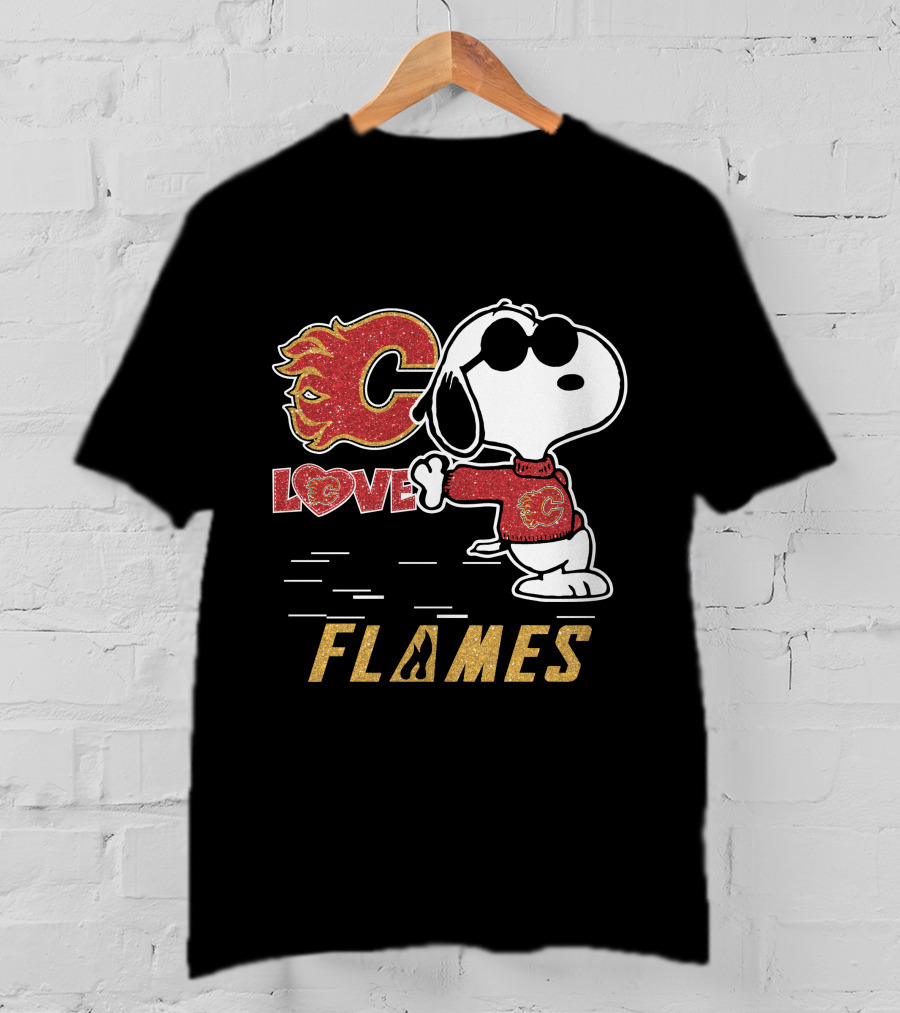 Snoopy Love Calgary Flames Peanuts Logo Cartoon T-Shirt