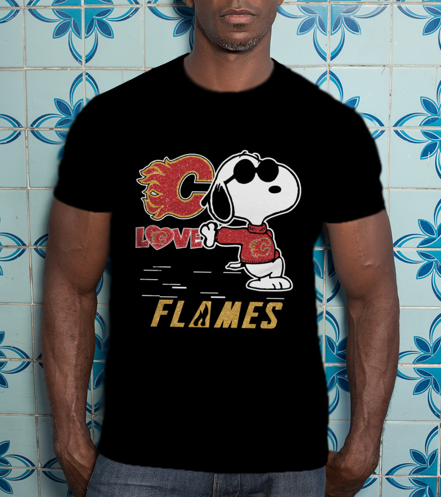 Snoopy Love Calgary Flames Peanuts Logo Cartoon T-Shirt