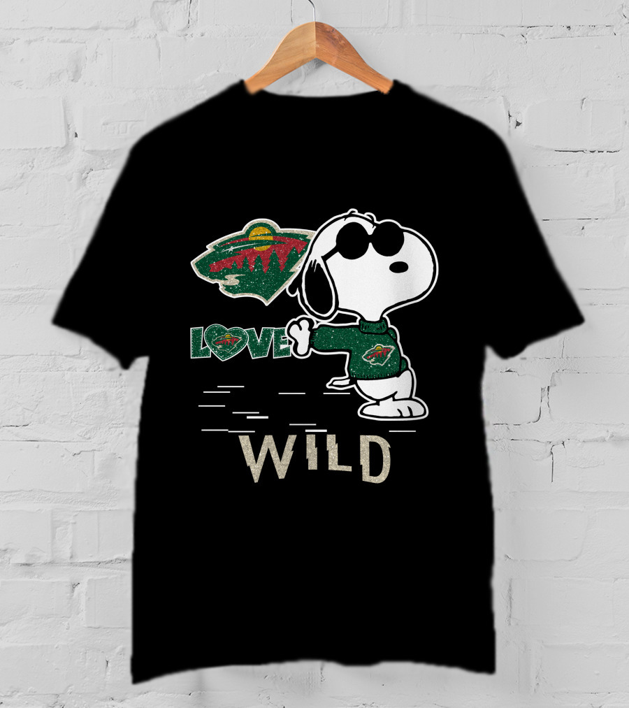 Snoopy Wearing Minnesota Wild Hockey Jersey With Love Wild Logo Elements T-Shirt