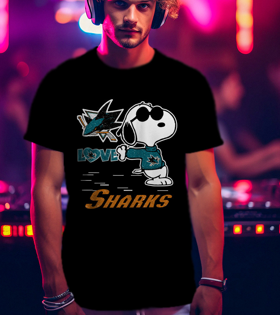 Snoopy Love San Jose Sharks Logo Hockey Enthusiast T-Shirt