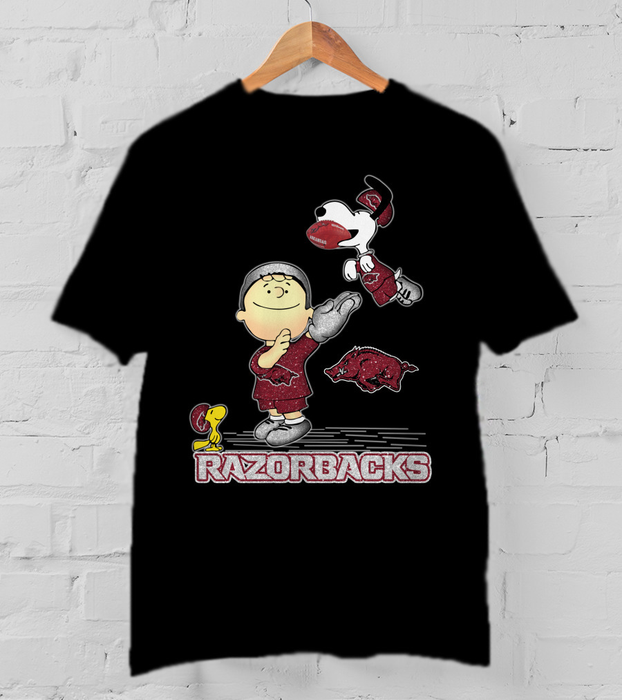 Snoopy And Friends Celebrating Arkansas Razorbacks Football T-Shirt