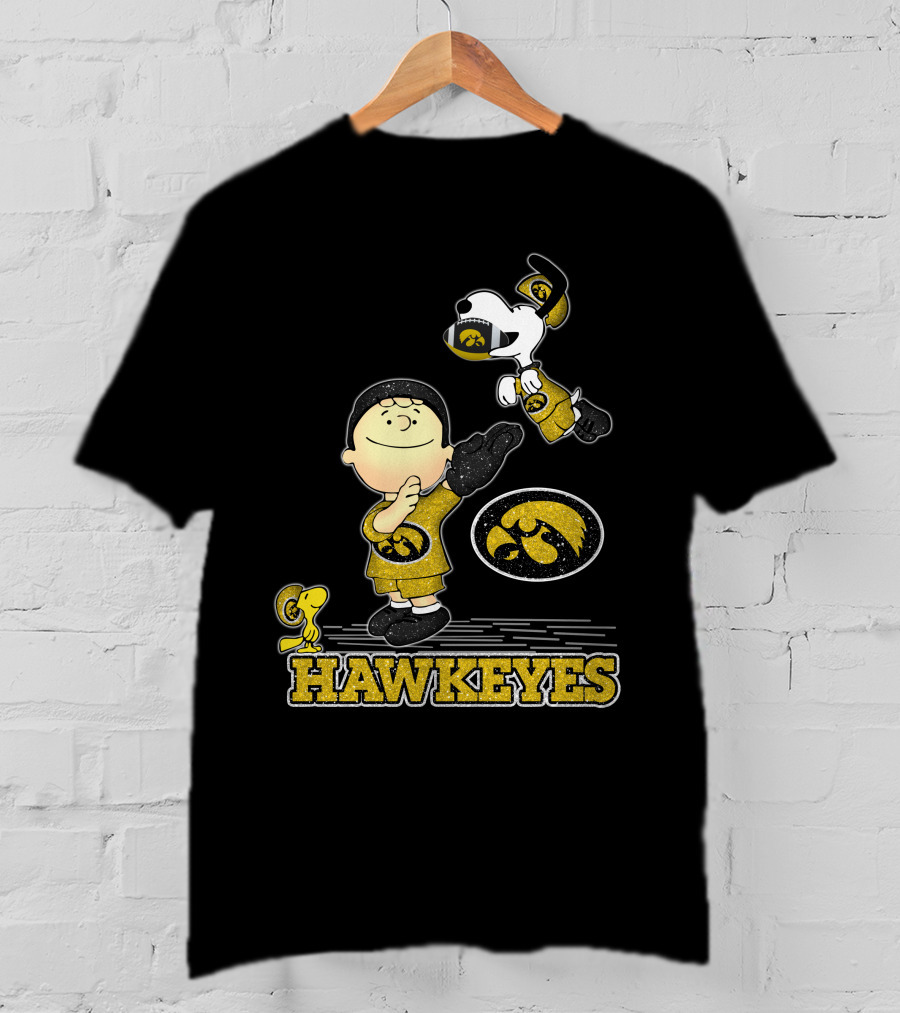 Snoopy And Woodstock Support Iowa Hawkeyes Football With Peanuts T-Shirt