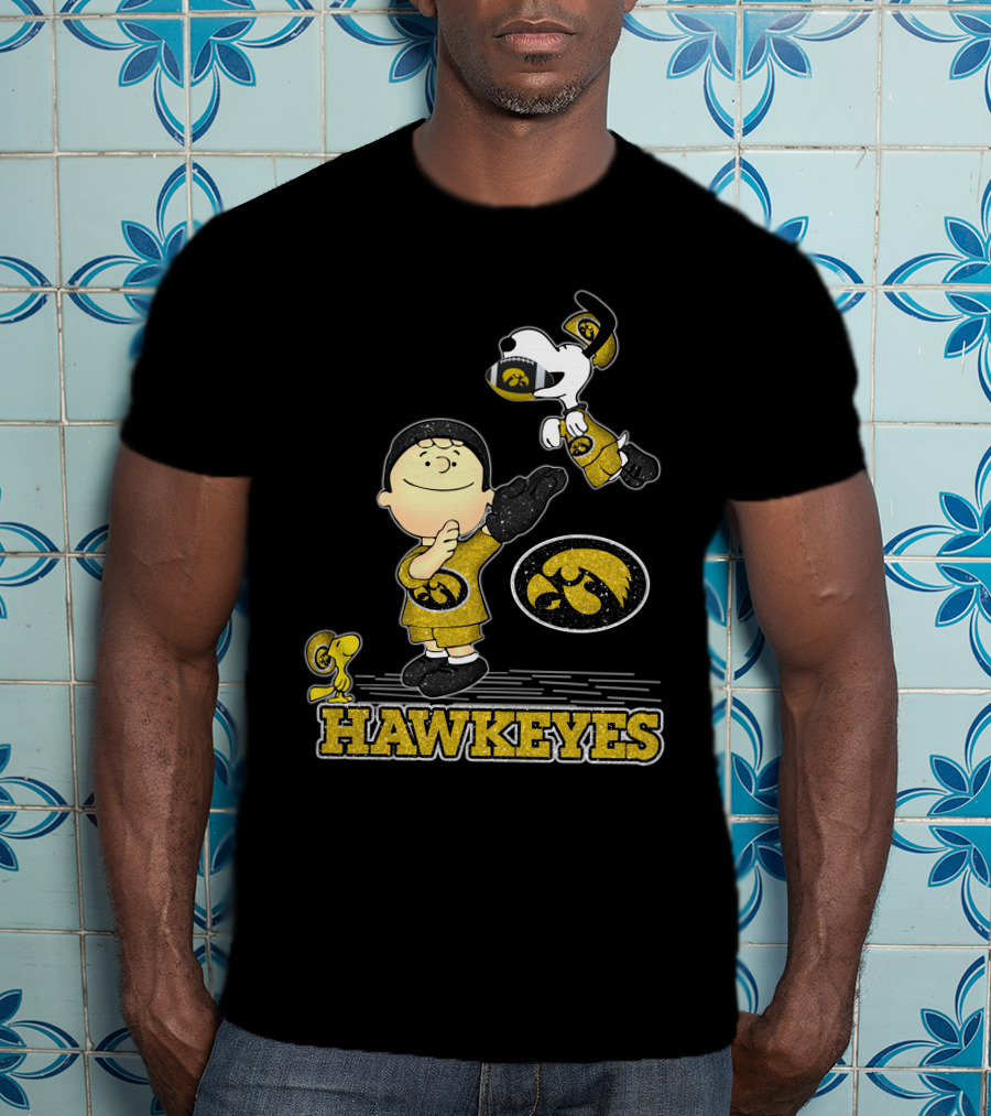 Snoopy And Woodstock Support Iowa Hawkeyes Football With Peanuts T-Shirt