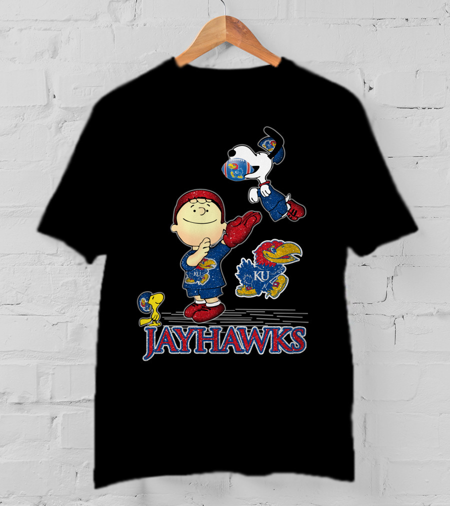 Snoopy Charlie Brown Woodstock Kansas Jayhawks KU Football T-Shirt