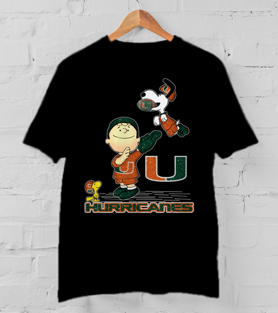 Snoopy And Woodstock Miami Hurricanes Football Team Enthusiasm T-Shirt