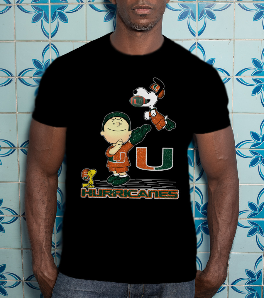 Snoopy And Woodstock Miami Hurricanes Football Team Enthusiasm T-Shirt