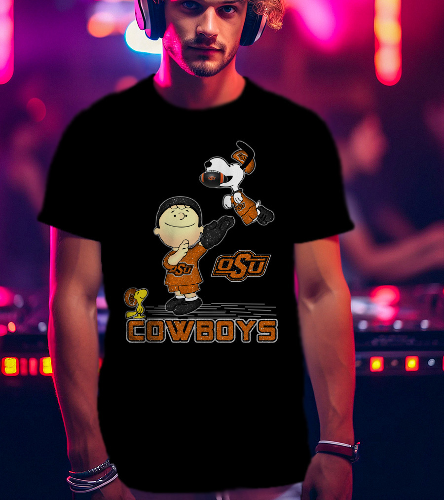 Snoopy OSU Oklahoma State Cowboys Football Charlie Brown Woodstock T-Shirt