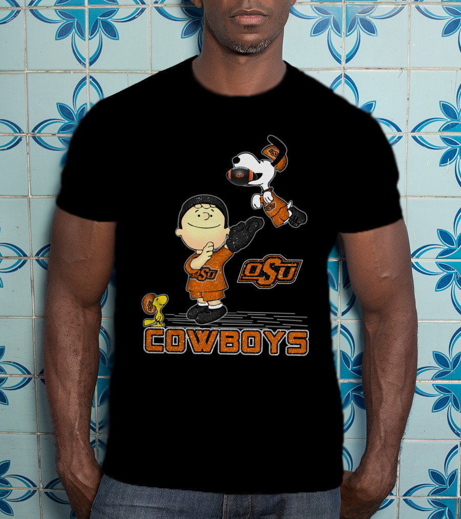 Snoopy OSU Oklahoma State Cowboys Football Charlie Brown Woodstock T-Shirt