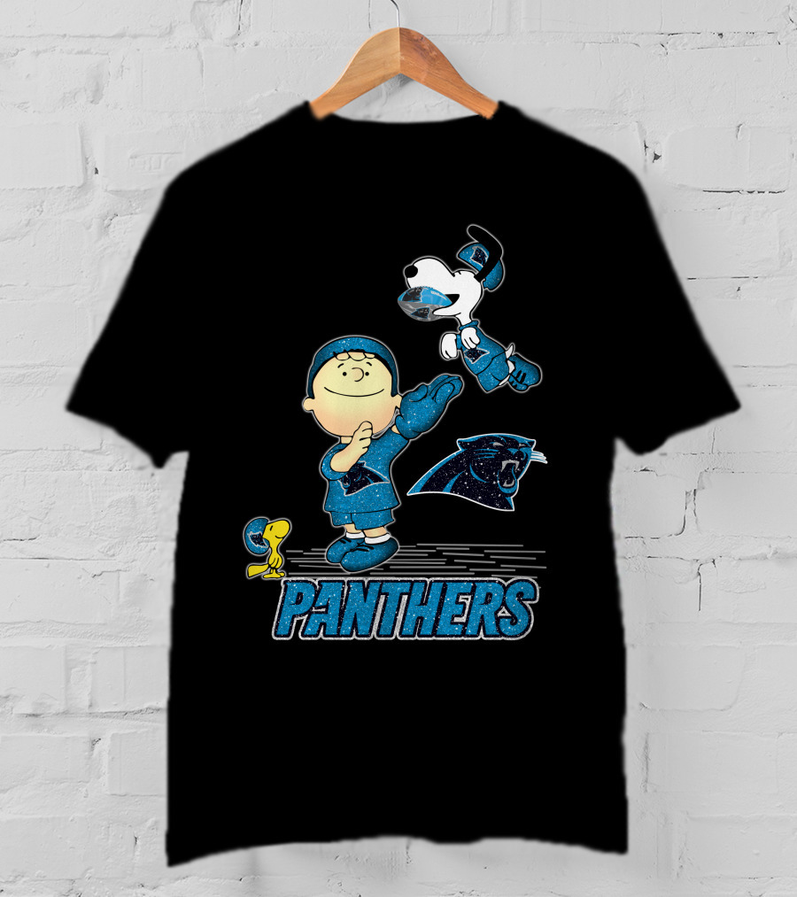 Snoopy And Woodstock Celebrate With Carolina Panthers Football Fun T-Shirt