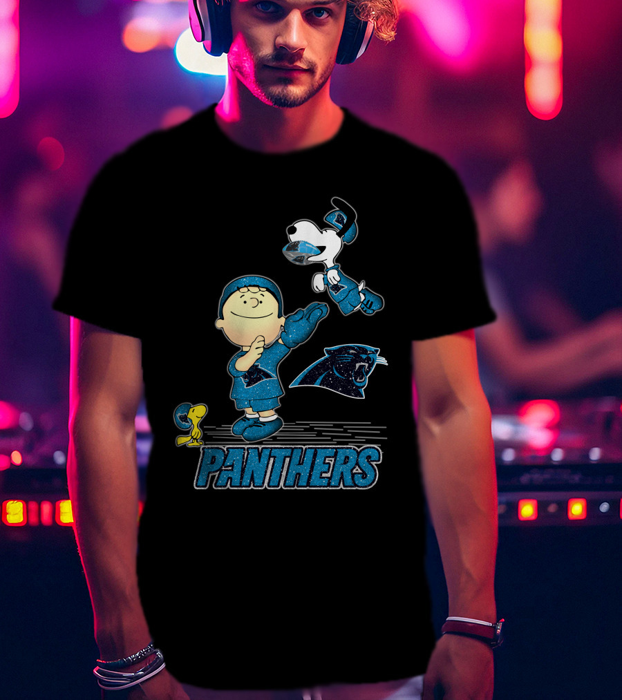 Snoopy And Woodstock Celebrate With Carolina Panthers Football Fun T-Shirt
