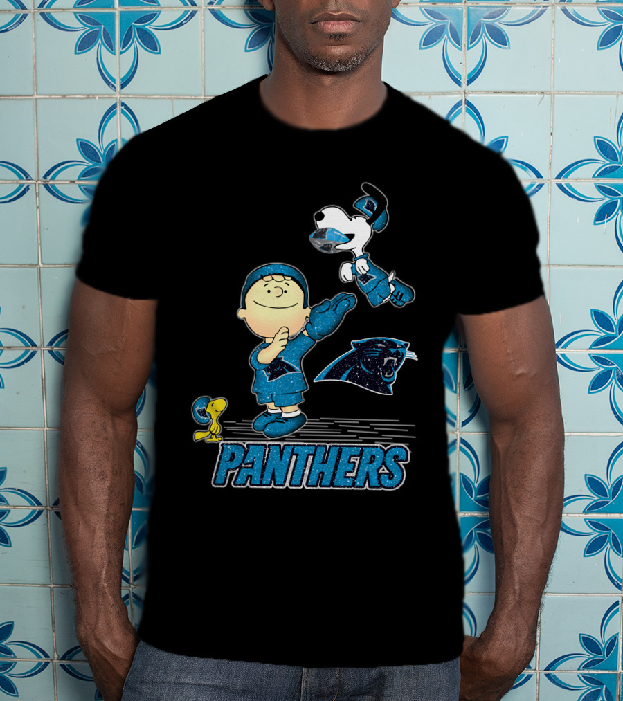Snoopy And Woodstock Celebrate With Carolina Panthers Football Fun T-Shirt