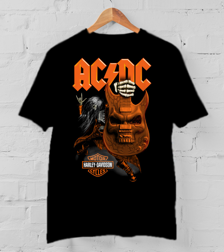 Acdc Harley Davidson Skeleton Guitarist Rock Icon T-Shirt