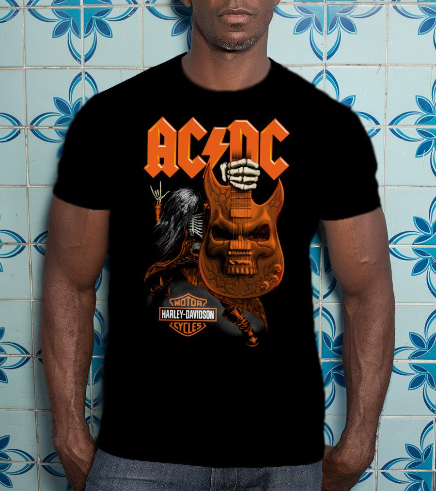 Acdc Harley Davidson Skeleton Guitarist Rock Icon T-Shirt