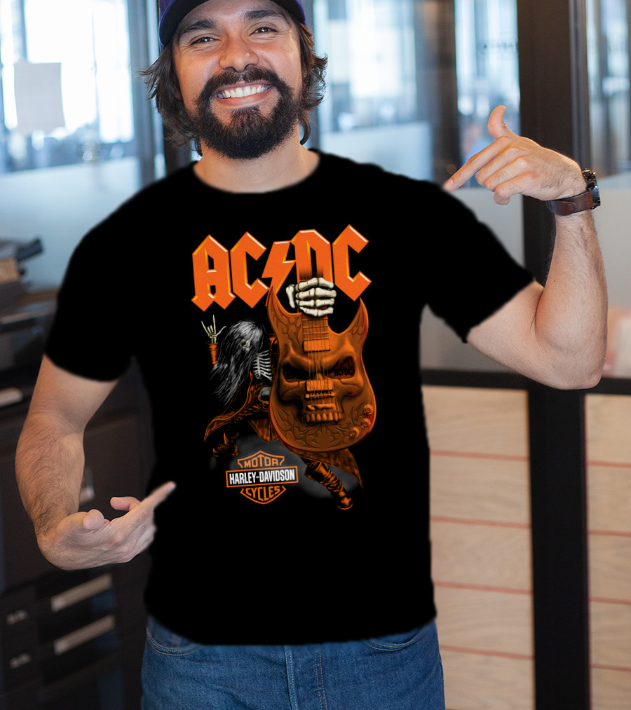 Acdc Harley Davidson Skeleton Guitarist Rock Icon T-Shirt