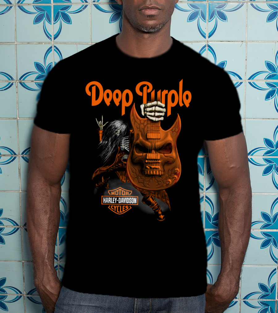 Deep Purple Harley Davidson Skeleton Guitar Rock T-Shirt