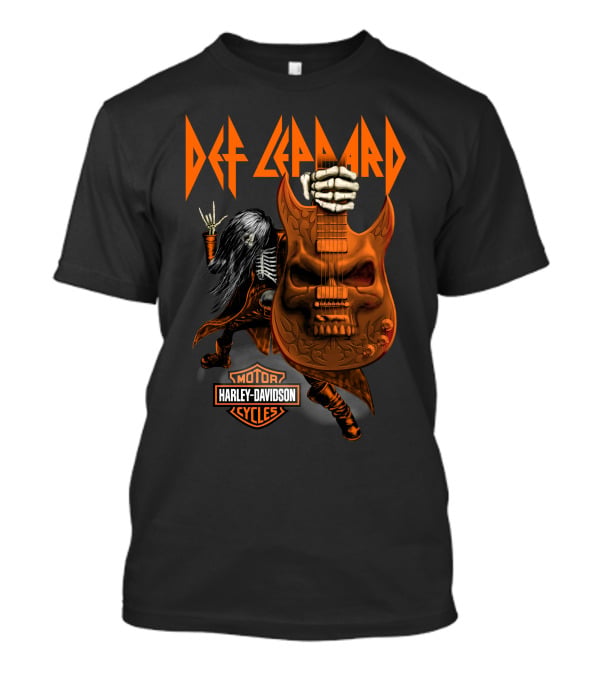 Def Leppard Harley Davidson Skull Guitar Skeleton Rock T-Shirt