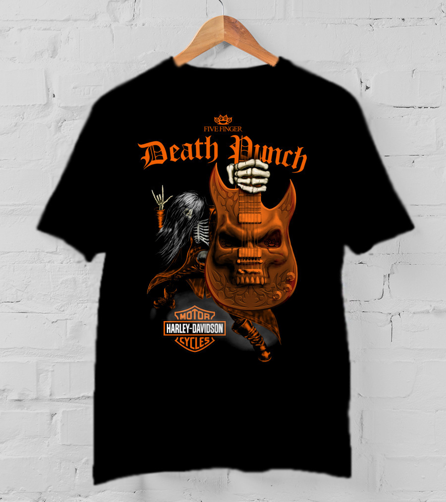 Five Finger Death Punch Harley Davidson Cycles Skeleton Guitar T-Shirt