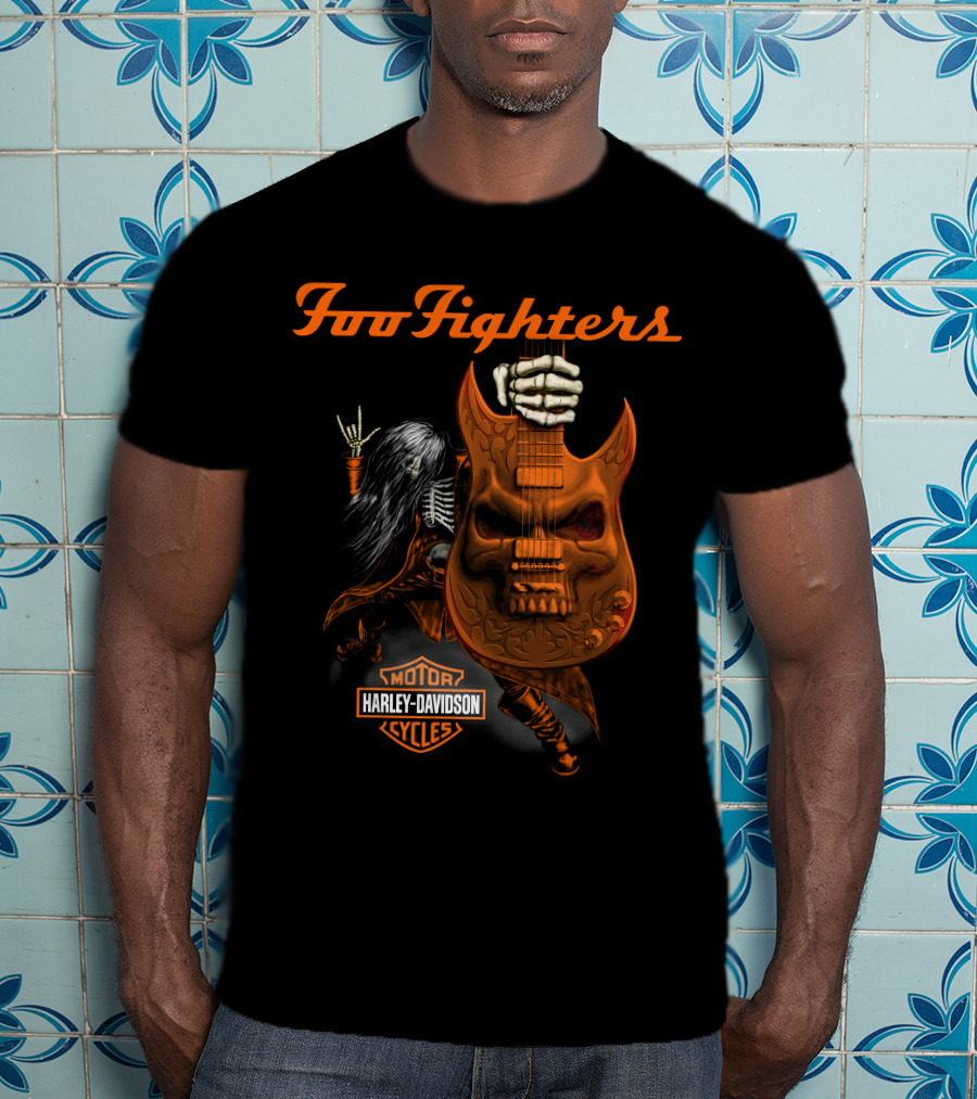 Foo Fighters Harley Davidson Skull Guitar T-Shirt