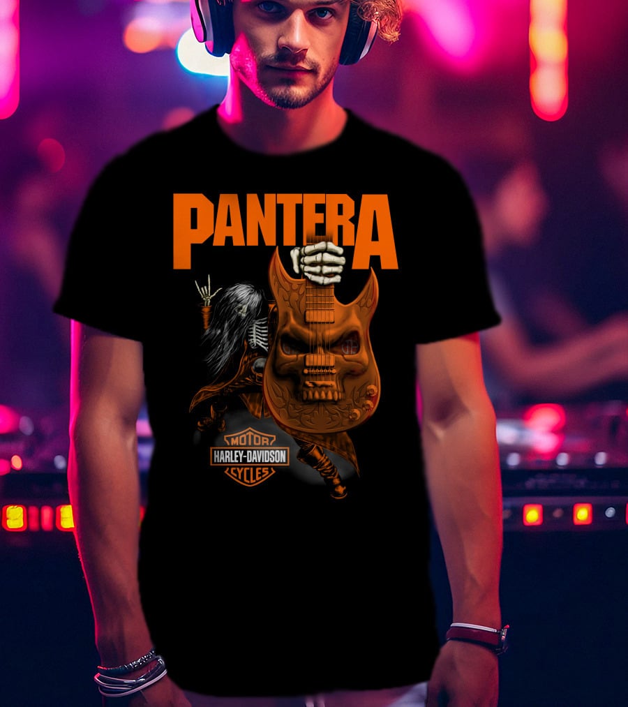 Pantera Harley Davidson Cycles Skeleton Guitar T-Shirt