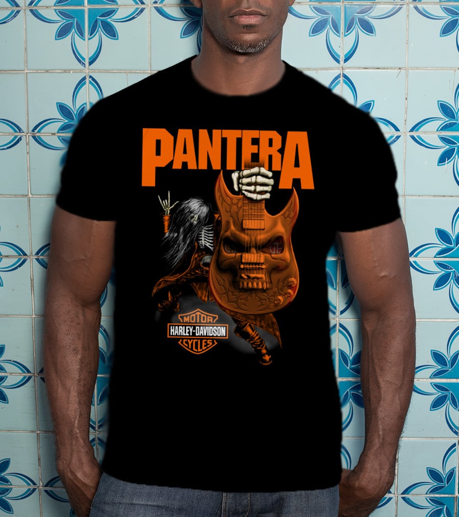 Pantera Harley Davidson Cycles Skeleton Guitar T-Shirt